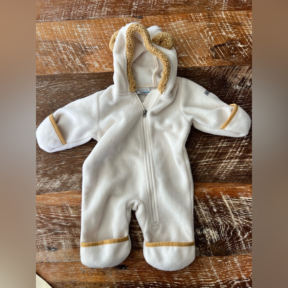 Columbia Cream and Tan Hooded Baby Footie